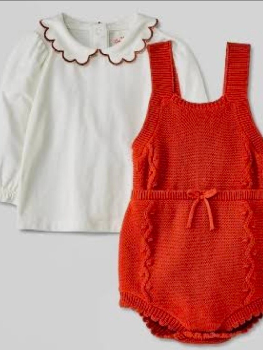 Cat & Jack - White Scalloped Collar Top & Brown Knit Romper Set - 18mo - NWT